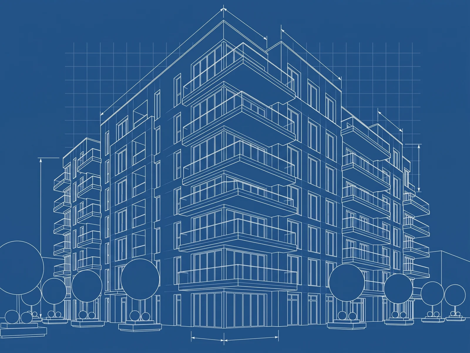 An apartment building's blueprint that turns into a photoreal 3D render as you scroll